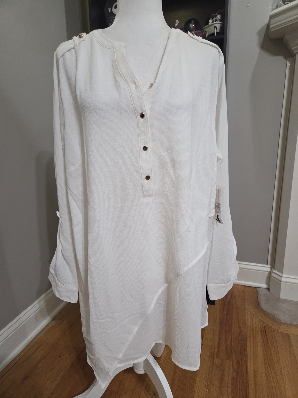 new directions White Long Sleeve Henley Tunic